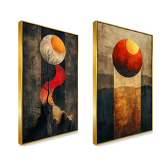 Golden Red Abstract Theme Canvas Wall Painting Two Pieces - All India Decor
