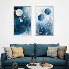 Vibrant Abstract Blue Modern Canvas Wall Painting Two Pieces - All India Decor