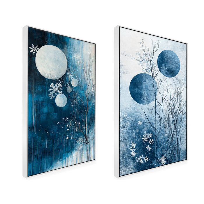 Vibrant Abstract Blue Modern Canvas Wall Painting Two Pieces