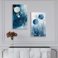 Vibrant Abstract Blue Modern Canvas Wall Painting Two Pieces - All India Decor