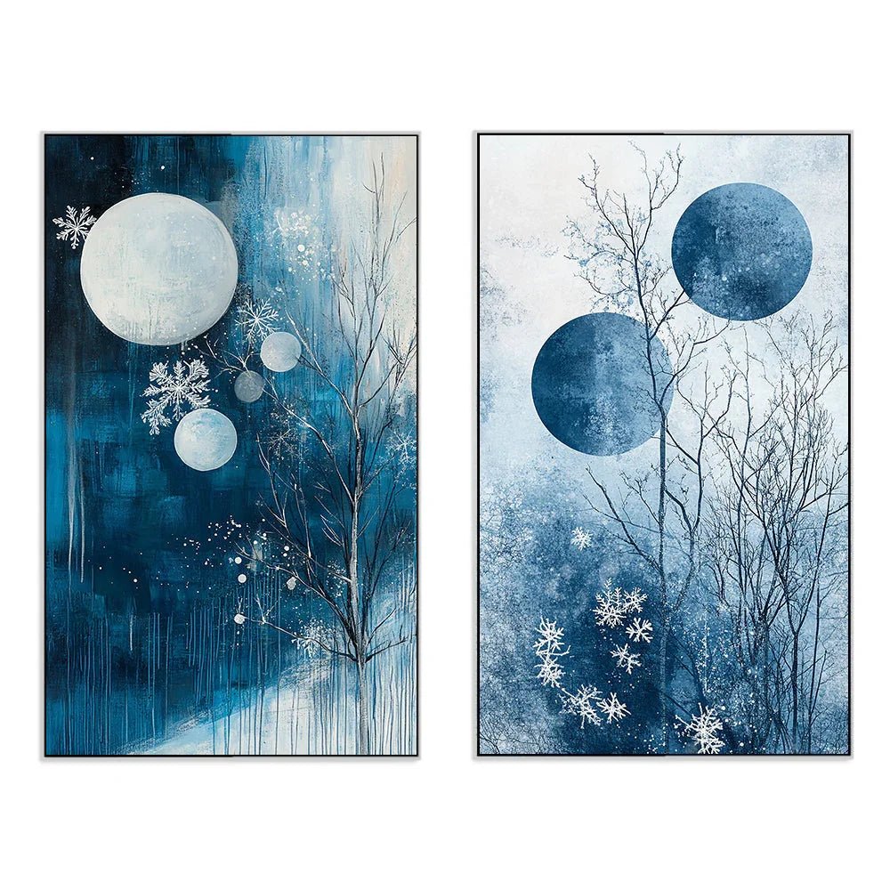 Vibrant Abstract Blue Modern Canvas Wall Painting Two Pieces - All India Decor