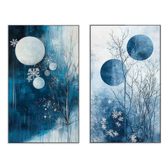 Vibrant Abstract Blue Modern Canvas Wall Painting Two Pieces - All India Decor