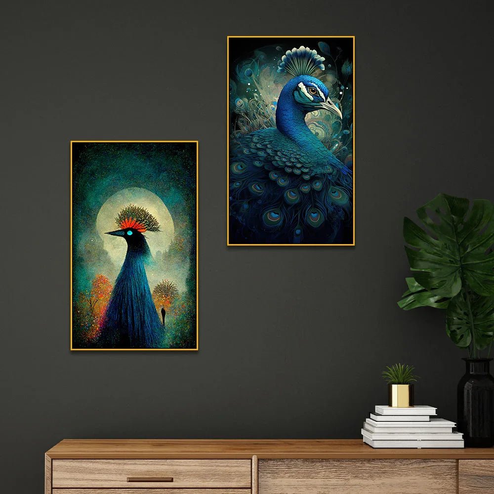 Elegant Peacock Abstract Vaastu Canvas Painting for Home Décor Two Pieces - All India Decor