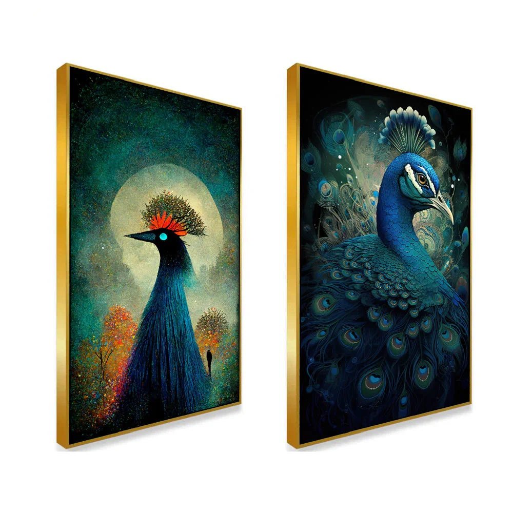 Elegant Peacock Abstract Vaastu Canvas Painting for Home Décor Two Pieces - All India Decor