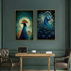 Elegant Peacock Abstract Vaastu Canvas Painting for Home Décor Two Pieces - All India Decor