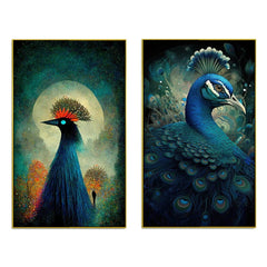 Elegant Peacock Abstract Vaastu Canvas Painting for Home Décor Two Pieces - All India Decor
