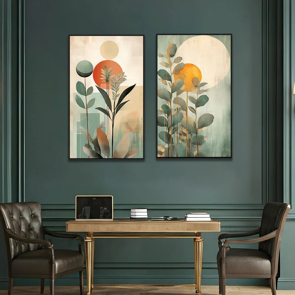 Abstract Boho Floral Modern Stylish Decorative Canvas Painting Two Pieces - All India Decor