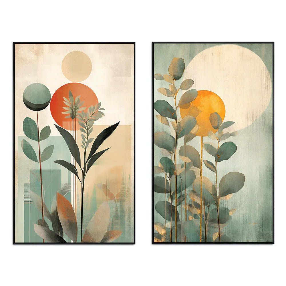Abstract Boho Floral Modern Stylish Decorative Canvas Painting Two Pieces - All India Decor