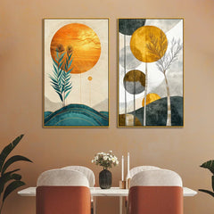 Abstract Golden Modern Canvas Wall Painting Two Pieces - All India Decor