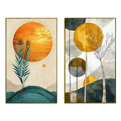 Abstract Golden Modern Canvas Wall Painting Two Pieces - All India Decor