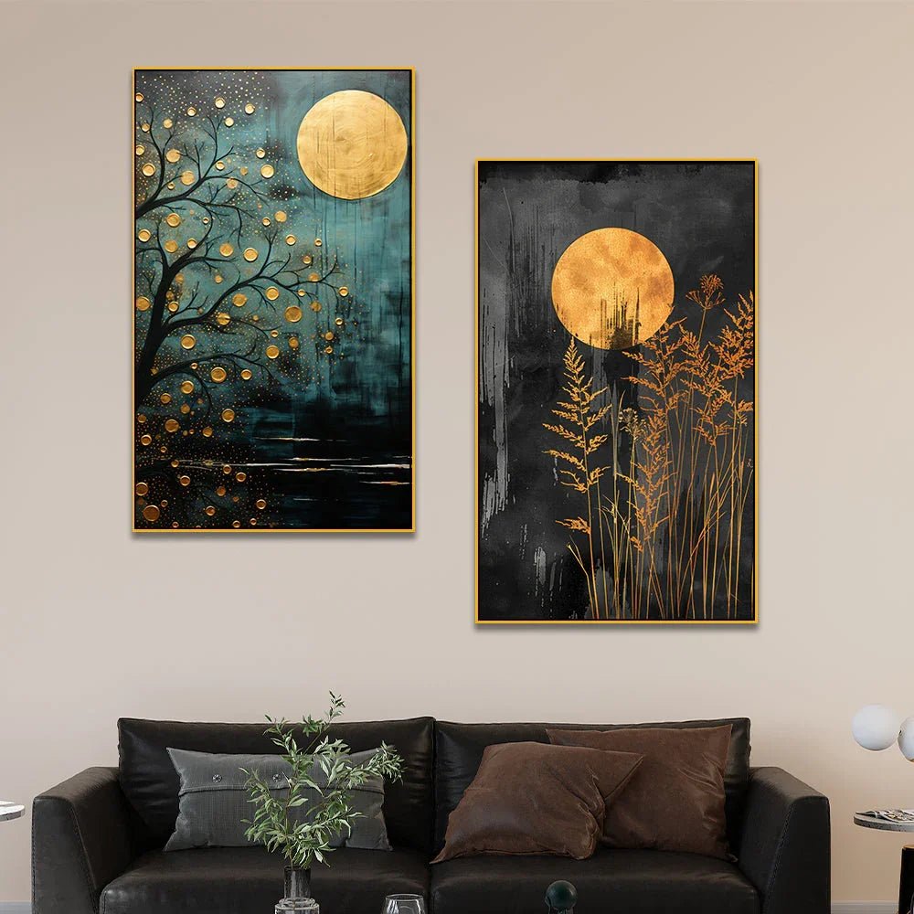 Abstract Golden Floral Tree Canvas Wall Decorative Painting Two Pieces - All India Decor