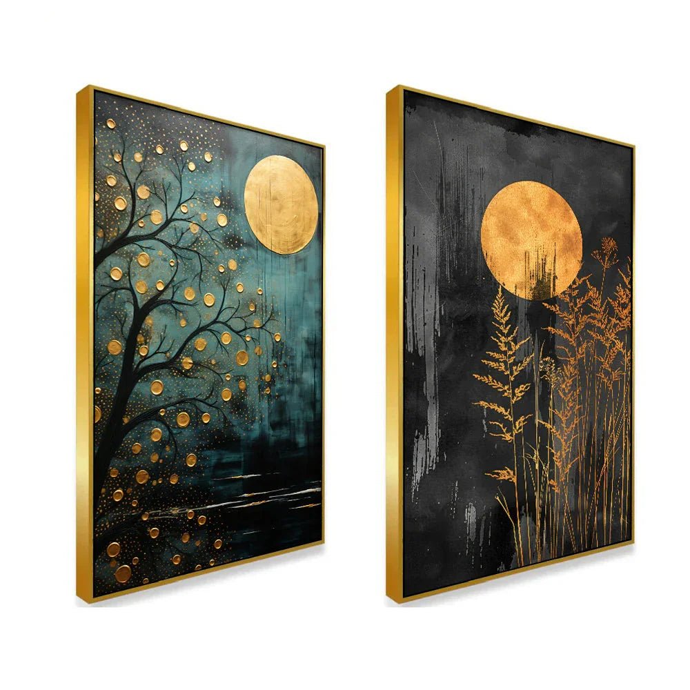 Abstract Golden Floral Tree Canvas Wall Decorative Painting Two Pieces - All India Decor