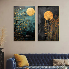 Abstract Golden Floral Tree Canvas Wall Decorative Painting Two Pieces - All India Decor
