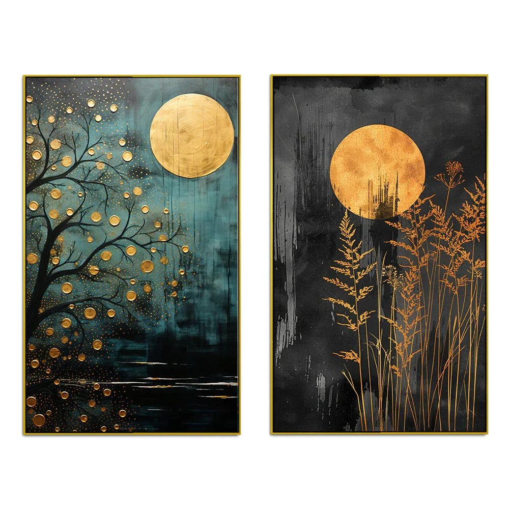 Abstract Golden Floral Tree Canvas Wall Decorative Painting Two Pieces - All India Decor