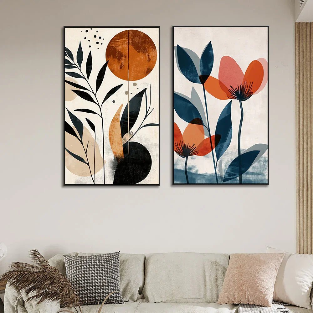 Boho Inspired Abstract Floral Wall Decorative Canvas Painting Two Pieces - All India Decor