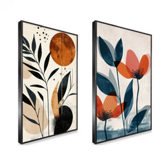 Boho Inspired Abstract Floral Wall Decorative Canvas Painting Two Pieces - All India Decor