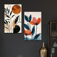 Boho Inspired Abstract Floral Wall Decorative Canvas Painting Two Pieces - All India Decor