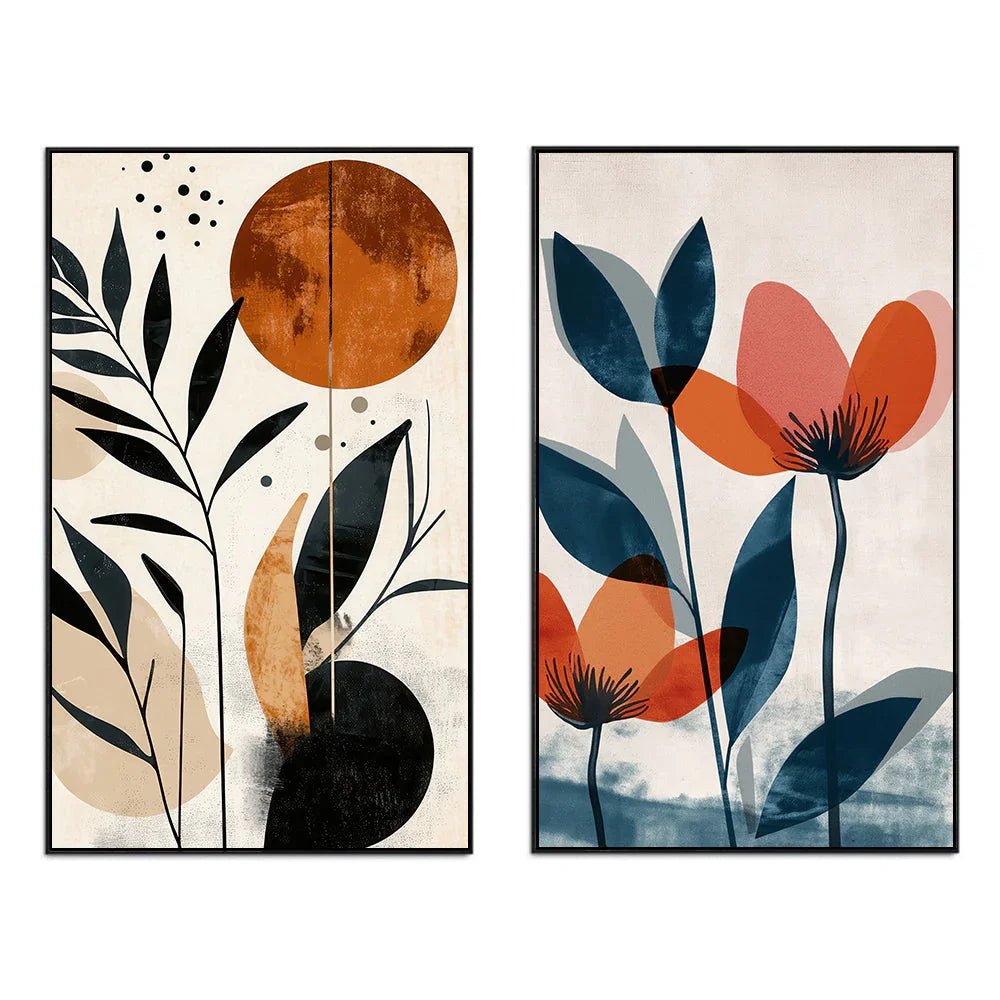 Boho Inspired Abstract Floral Wall Decorative Canvas Painting Two Pieces - All India Decor
