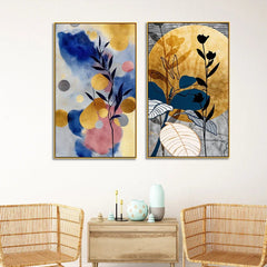 Bohemian Abstract Golden Floral Canvas Wall Painting Two Pieces - All India Decor