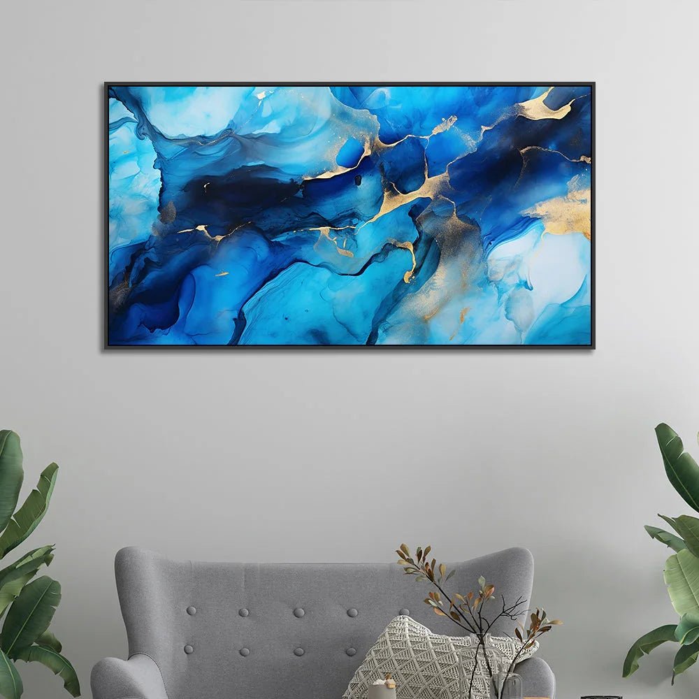 Modern Blue and Gold Textured Canvas Painting for Home Décor - All India Decor