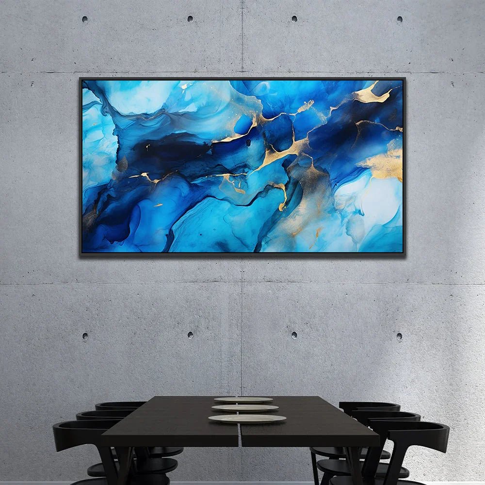 Modern Blue and Gold Textured Canvas Painting for Home Décor - All India Decor