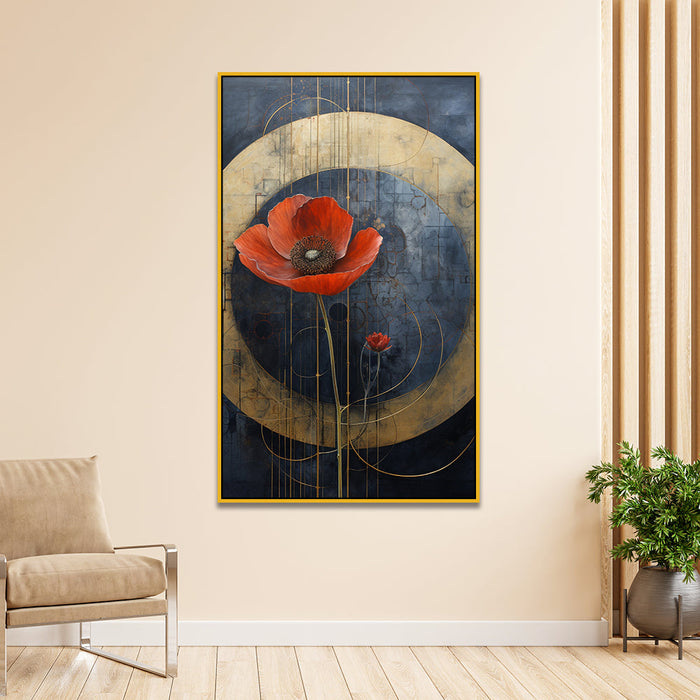 Single Poppy Abstract Floral Canvas Wall Painting