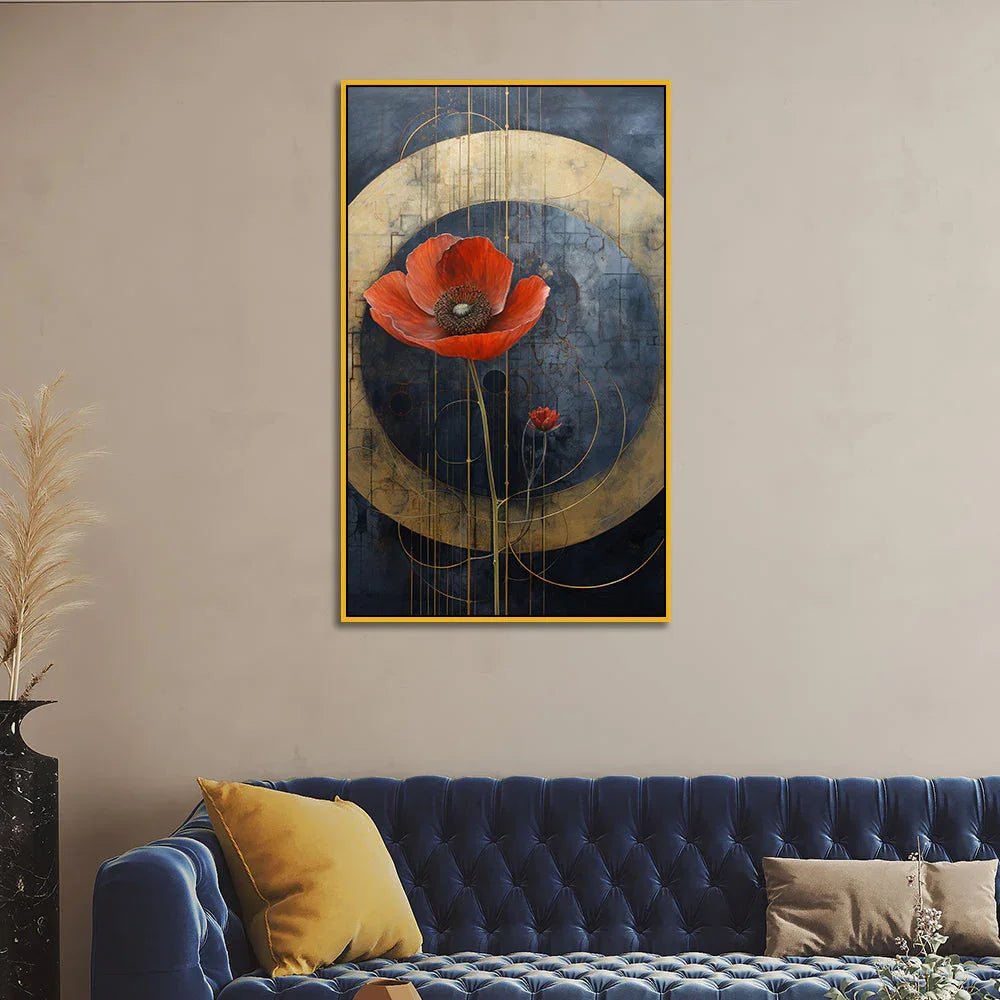 Single Poppy Abstract Floral Canvas Wall Painting - All India Decor