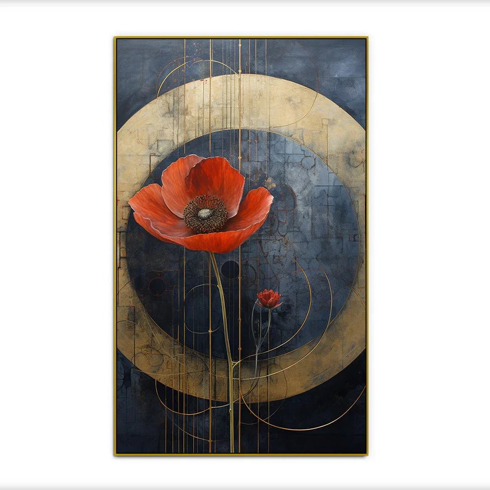 Single Poppy Abstract Floral Canvas Wall Painting - All India Decor