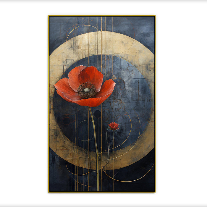 Single Poppy Abstract Floral Canvas Wall Painting