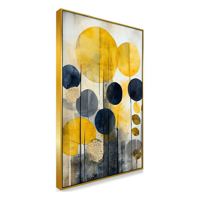 Yellow and Black Flowers and Leaves Floating Frame Modern Canvas Wall Painting