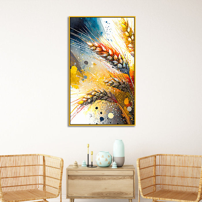 Wheat Stalks with Golden Tones Floating Frame Canvas Wall Painting