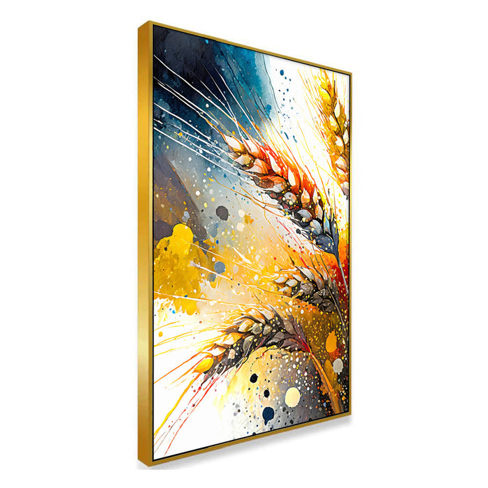 Wheat Stalks with Golden Tones Floating Frame Canvas Wall Painting