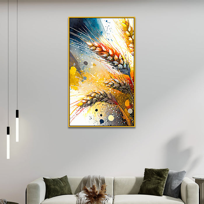 Wheat Stalks with Golden Tones Floating Frame Canvas Wall Painting