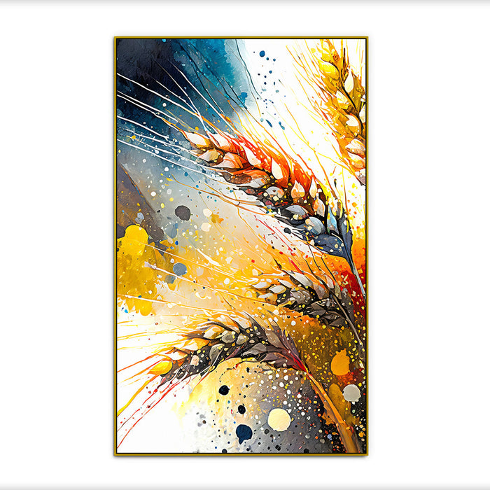 Wheat Stalks with Golden Tones Floating Frame Canvas Wall Painting