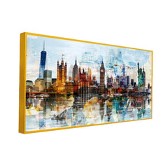 Abstract Cityscape with Tram Skyscrapers Floating Frame Canvas Wall Painting - All India Decor