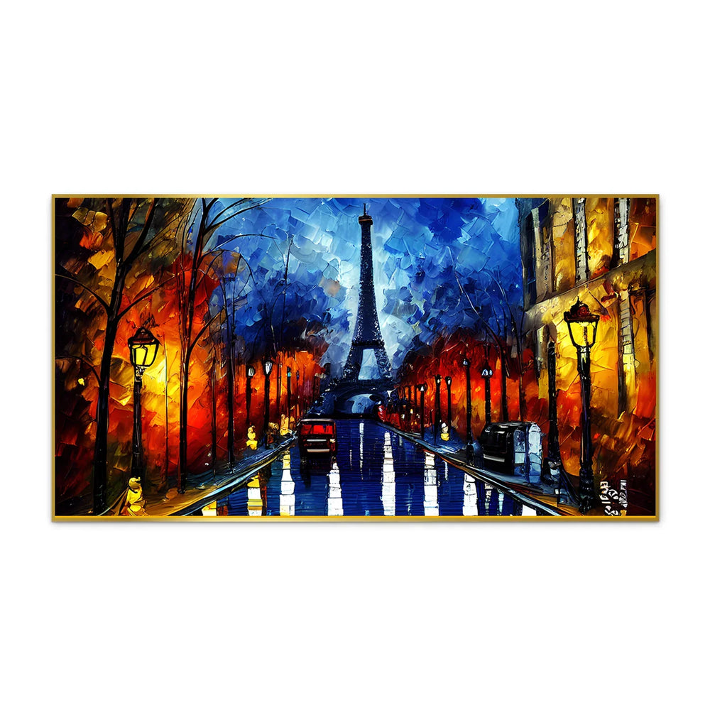 Eiffel Tower & Red Car Multicolor Canvas Wall Painting - All India Decor