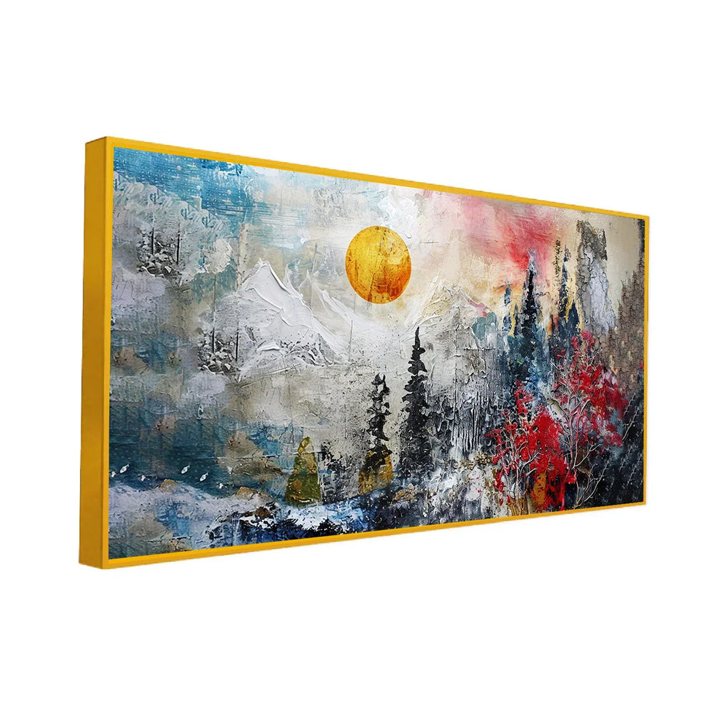 Painting of a Mountain and Sun Scene in the Sky Abstract Canvas Painting - All India Decor