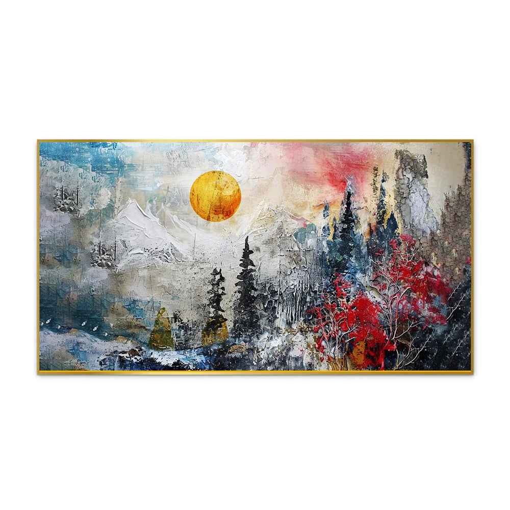 Painting of a Mountain and Sun Scene in the Sky Abstract Canvas Painting - All India Decor