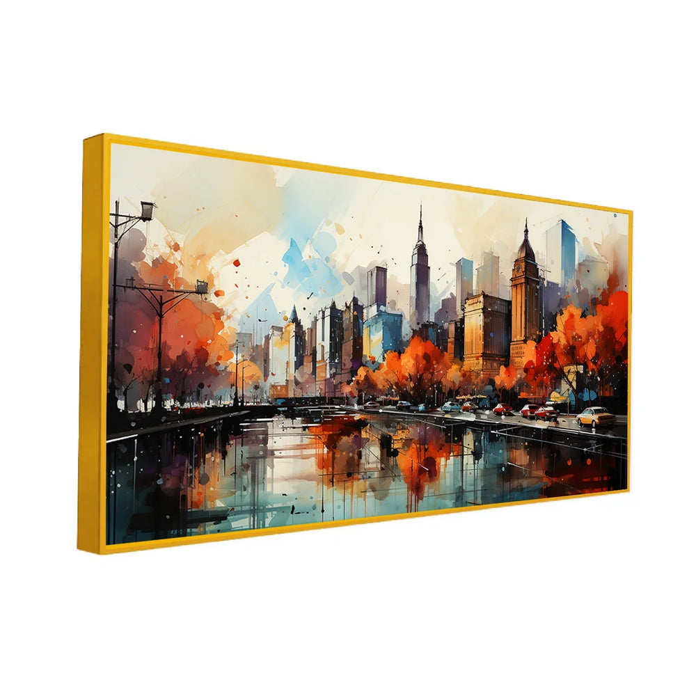 Canvas Painting of a City Street with Bridge and River - All India Decor
