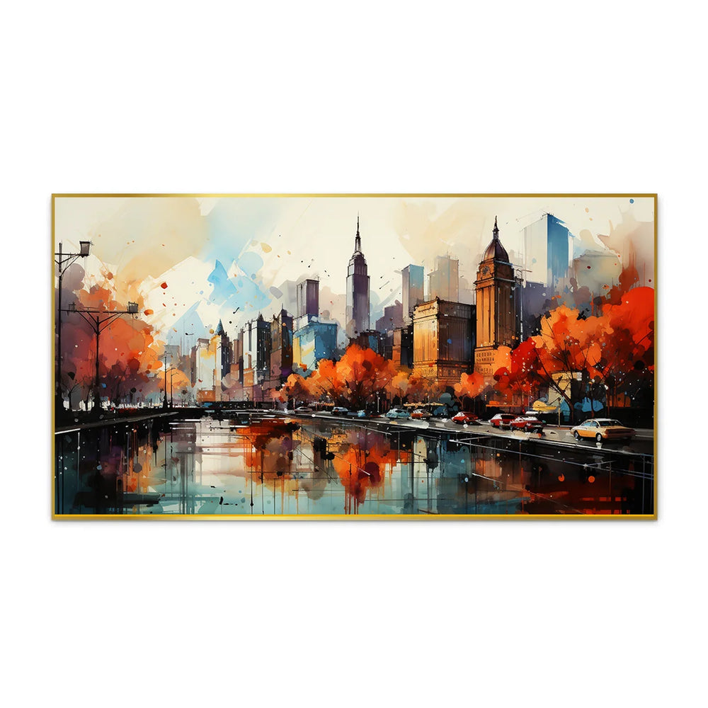 Canvas Painting of a City Street with Bridge and River - All India Decor