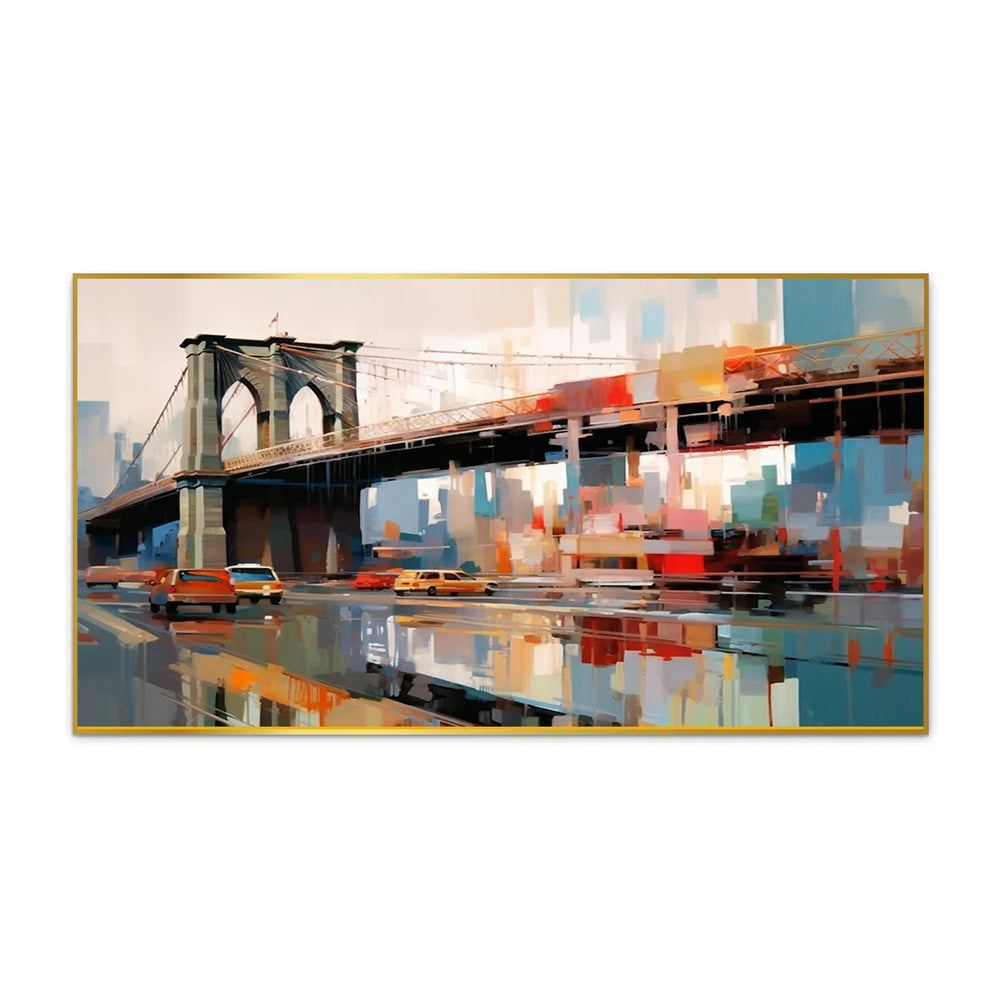 Abstract Canvas Painting of a City Street with a Bridge and Cars - All India Decor