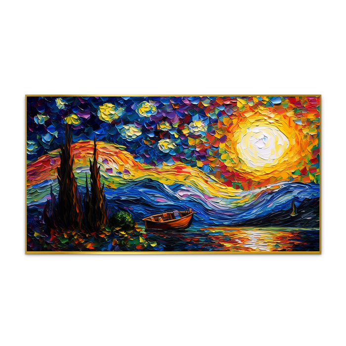 Abstract Multicolor Starry Sky with Sun Shining Canvas Wall Painting