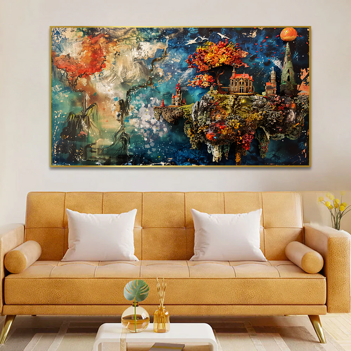 Majestic Tree Beside Showcasing Nature and Architecture Harmony Canvas Painting