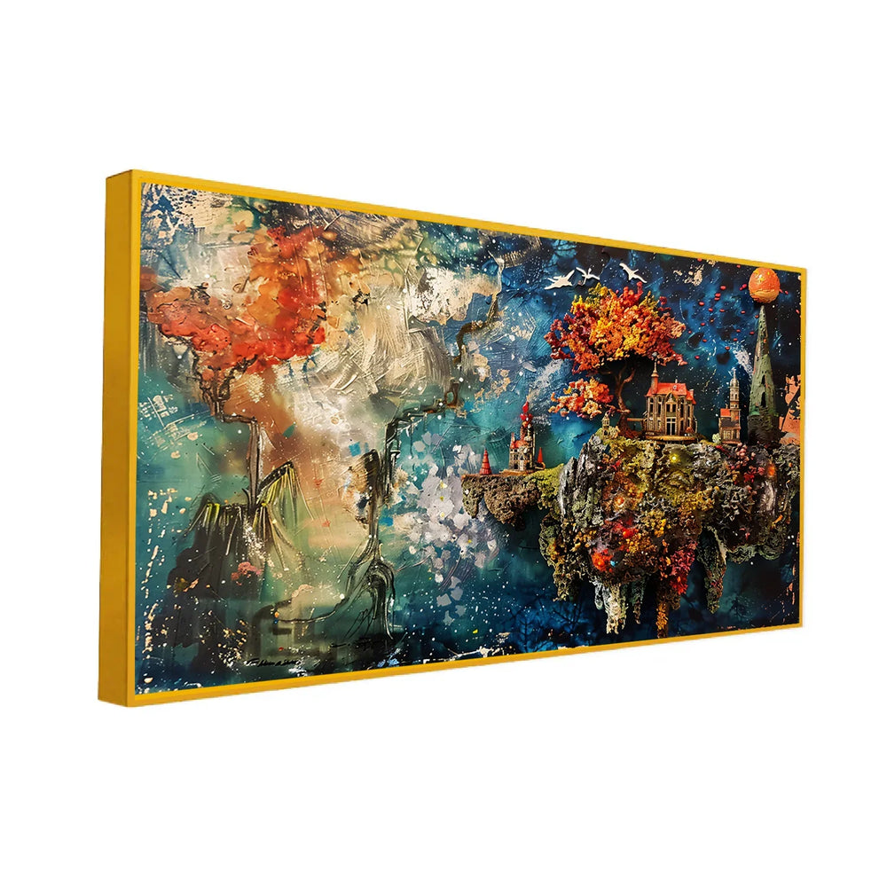 Majestic Tree Beside Showcasing Nature and Architecture Harmony Canvas Painting - All India Decor