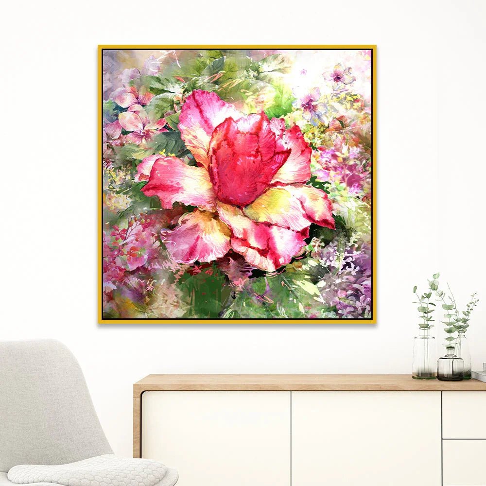 Blossoming Grace Square Floating Framed Floral Canvas Wall Painting - All India Decor