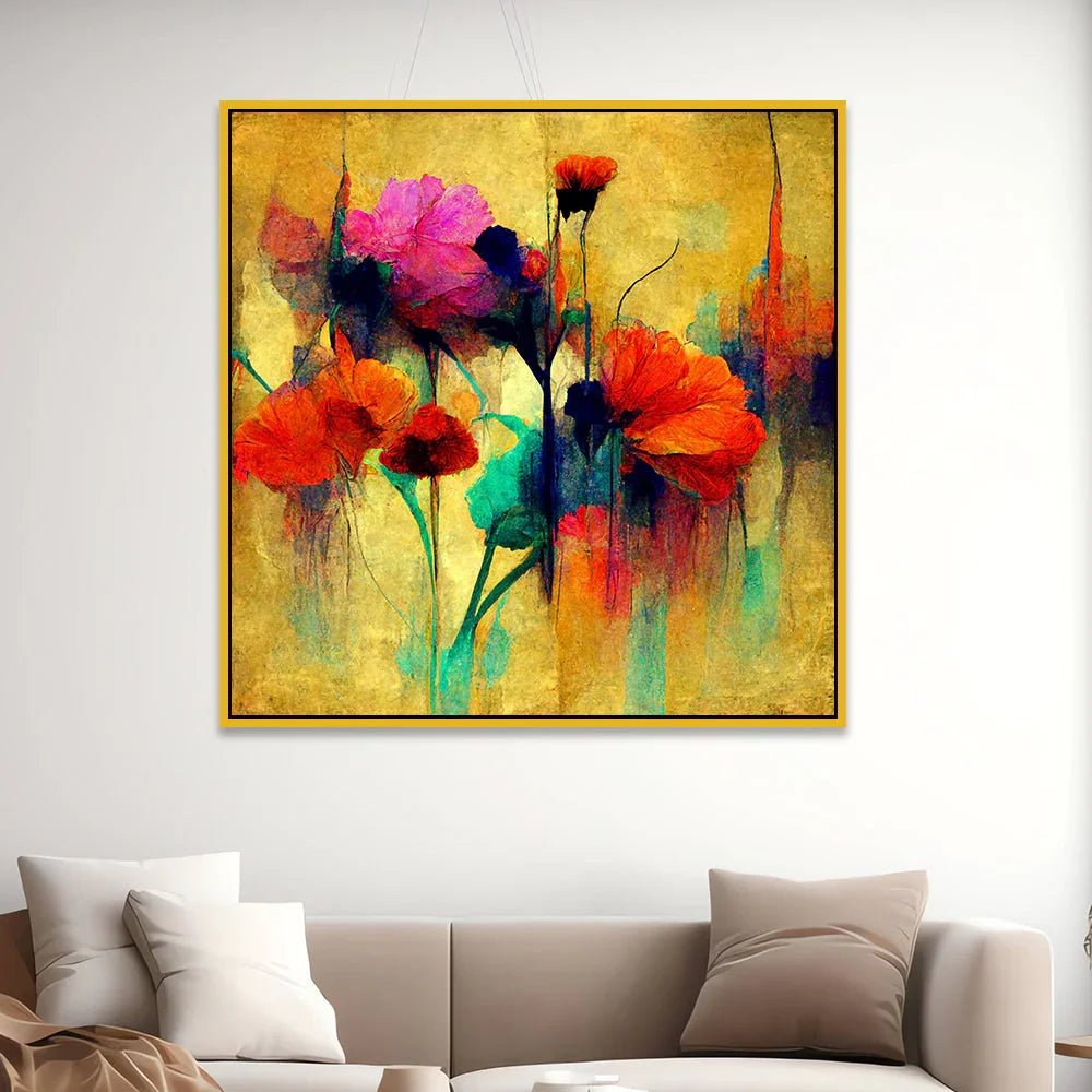 Elegant Abstract Botanical Square Floral Canvas Wall Painting - All India Decor