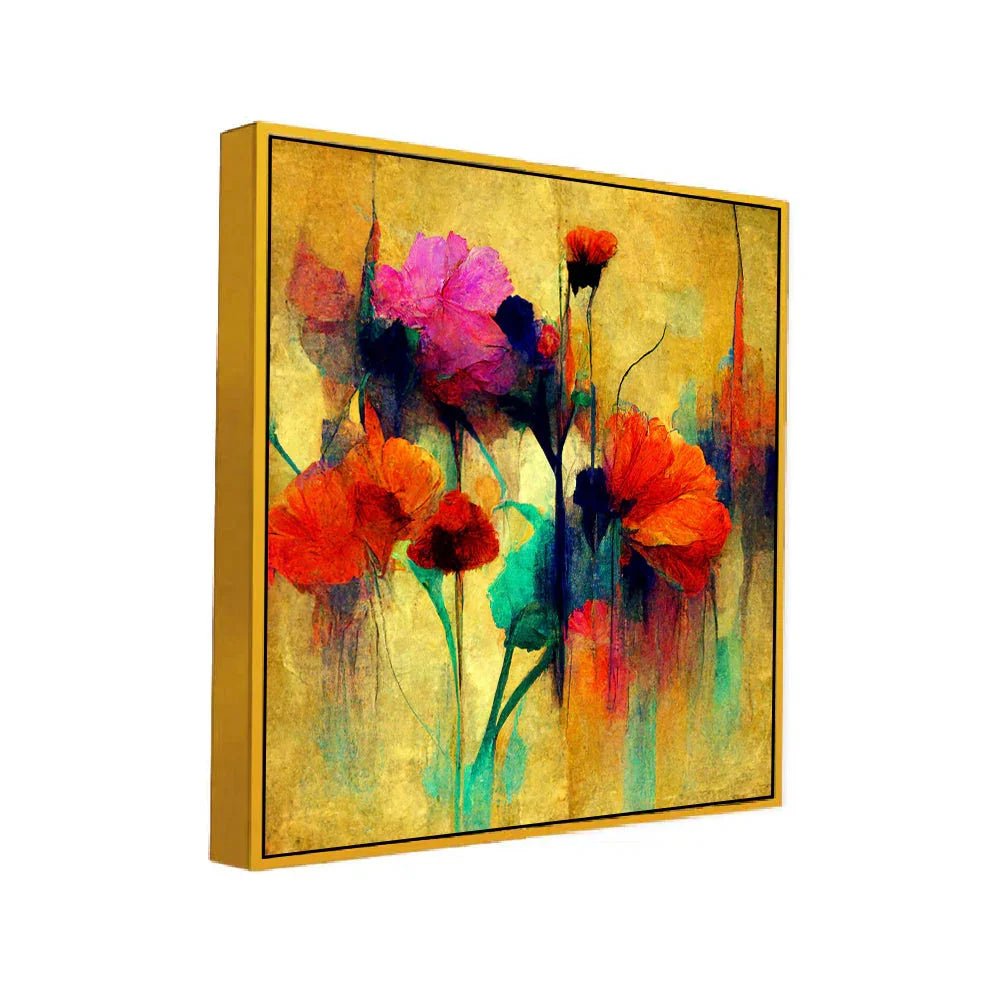 Elegant Abstract Botanical Square Floral Canvas Wall Painting - All India Decor