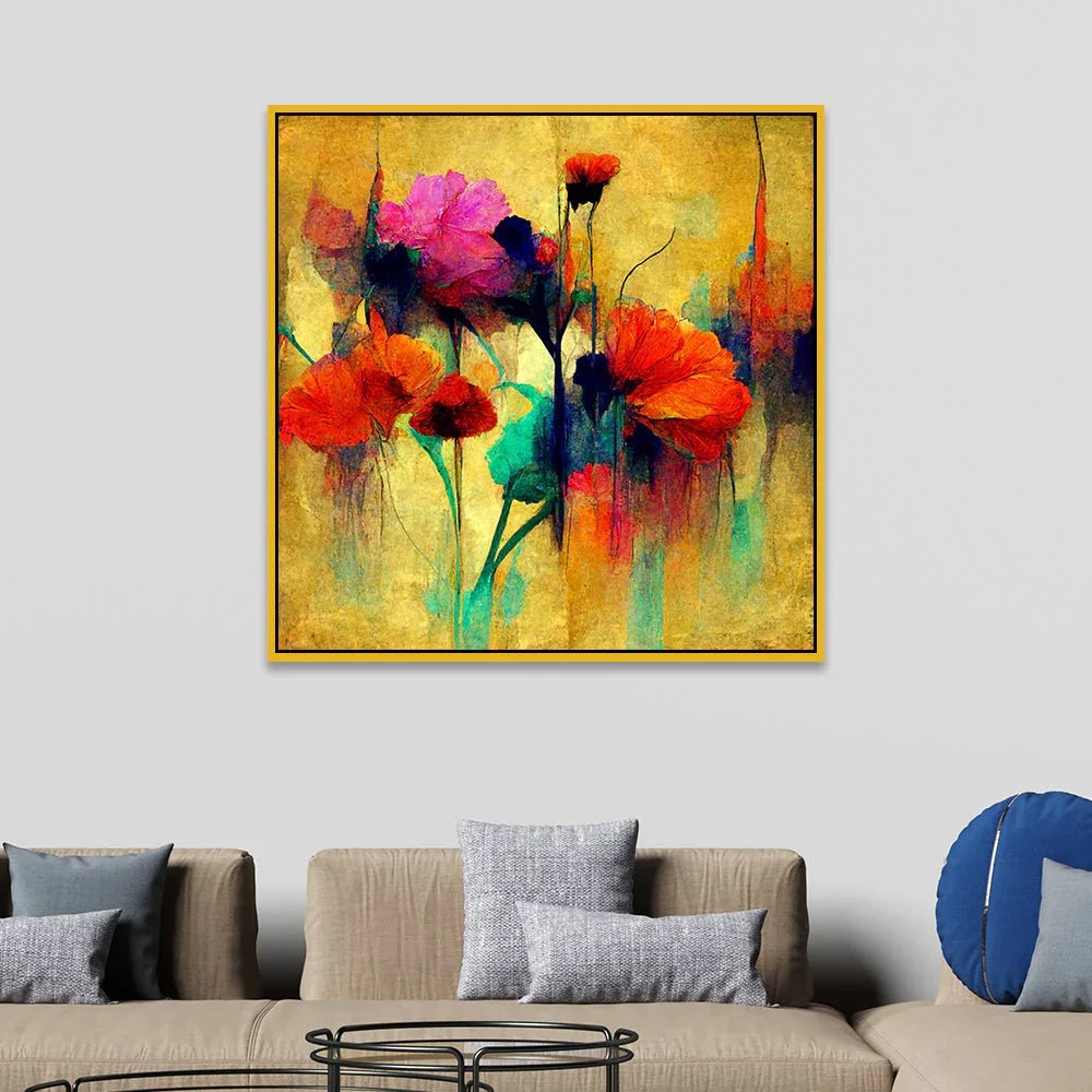 Elegant Abstract Botanical Square Floral Canvas Wall Painting - All India Decor