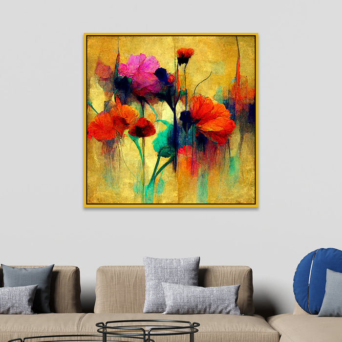 Elegant Abstract Botanical Square Floral Canvas Wall Painting