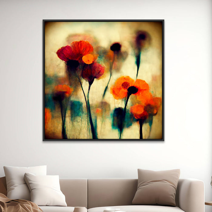 Abstract Modern Square Floral Canvas Wall Painting with Floating Frame